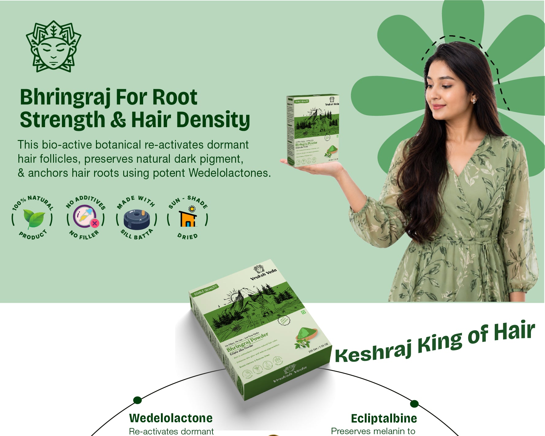 Pure Bhringraj Powder – The "King of Hair" for Root Strengthening and Natural Pigment Restoration